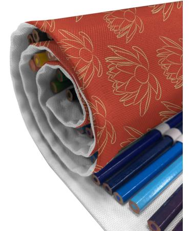 ABAKUHAUS Japanese Roll Up Pencil Case Warm Lotus Flowers Oriental Durable & Portable Pencil Organizer 48 Holes Vermilion and Cream - Buy Online on GoSupps.com
