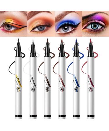 GECOMO 6 Colors Matte Liquid Eye liner Set for Eye Makeup,Waterproof Smudge-Proof Smooth Long lasting Liquid Colorful Eye Liner Pen
