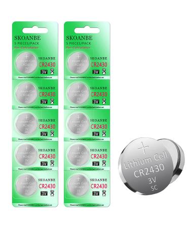 SKOANBE 10 Pack CR2430 DL2430 2430 3V Lithium Coin Battery 10 Count (Pack of 1)