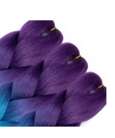 AFNOTE Ombre Braiding Hair 24 Inch 3Pcs Pre Stretched Braid Extensions - Dark Purple/Lake Blue/Light Purple - Buy Online on GoSupps.com