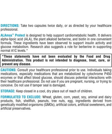 XYMOGEN ALAmax Protect - Berberine and ALA Supplement Complex - Alpha-Lipoic Acid with Berberine HCI + Biotin to Help Support Cardiometabolic Health (120 Capsules) - Buy Online on GoSupps.com