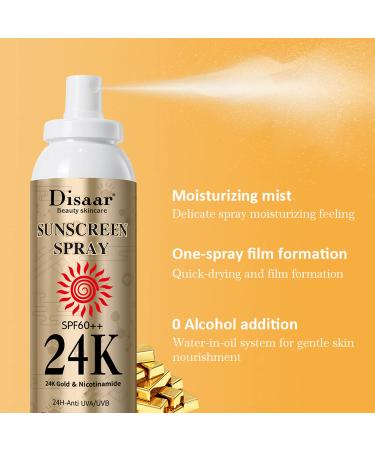 Buy SPF60 24K Gold Sunscreen Spray - Anti-Aging Sunblock for Face & Body Care | 160ml | International Shipping Available - Buy Online on GoSupps.com