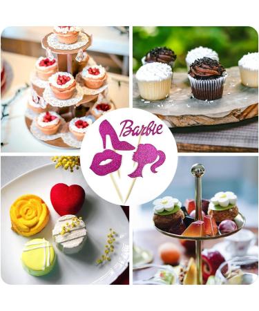 28 Pcs Glitter Hot Pink Princess Cupcake Toppers-Doll Head Lip High Heel-Cupcake Topper Cake Topper for Girls Birthday Party Decorations - Buy Online on GoSupps.com