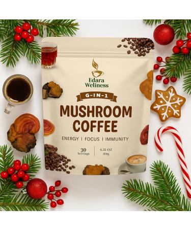 Edara Wellness 6-in-1 Mushroom Coffee Energy and Focus Blend 30 Servings 6.35 oz (180g) Natural Immunity Support - Buy Online on GoSupps.com