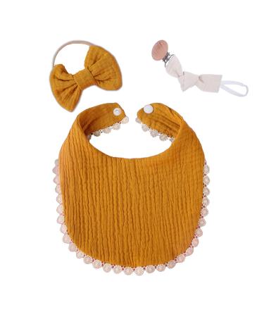 ARTLATU 3 pieces baby gift for birth girl bib pacifier chain and baby hairbandGifts for birth