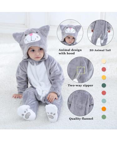 Doladola Unisex Baby Onesie | Cat Cartoon Hooded Romper 12-18 Months - Gray - Buy Online on GoSupps.com