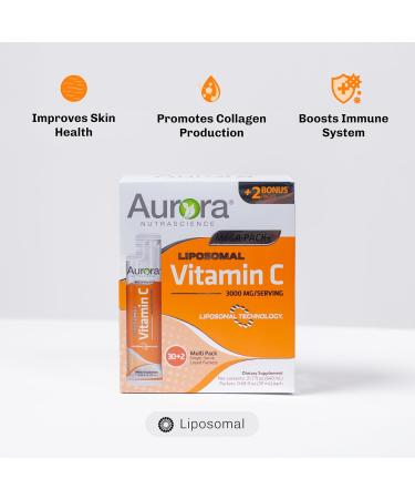 Aurora Nutrascience Liposomal Vitamin C Immune Support 3000 mg Serving Gluten Free 32 Single Serve - Orange - 21.7 Oz - Buy Online on GoSupps.com