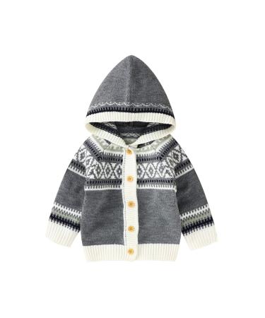 North edge Baby Cardigan Hooded Sweater Newborn Infant Girl Boy Warm Coat Knit Outwear Light Weight Jacket 6-12 Months Gray