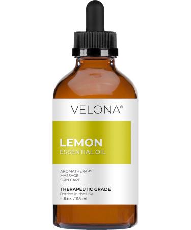 Lemon Essential Oil by Velona - 4 Fl Oz | Therapeutic Grade 100% Pure and Natural | for Aromatherapy Diffuser Massage Skincare Haircare Soapmaking | Undiluted and Multipurpose in Glass Bottle - Buy Online on GoSupps.com