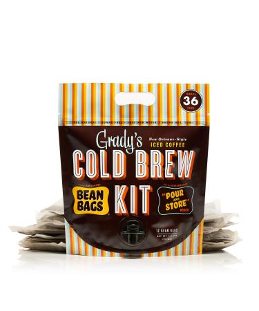 Grady's Cold Brew Coffee, Pour & Store Kit with 12 (2oz.) Bean Bags + 1 Pour & Store Pouch, 36 Total Servings Original