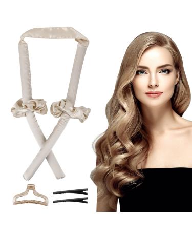 Heatless Hair Curler Curling Rod Headband, No Heat Silk Curls Headband Overnight Curler w/ Hair Clips Scrunchie Hair Rollers Heatless Foam Silk Curling Ribbon Kit for Long Hair - Gray