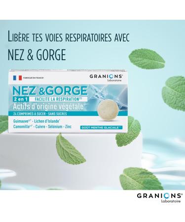 GRANIONS Nose & Throat | Dietary Supplement | 2-in-1 Nasal Discomfort and Sore Throat Adult | Marshmallow + Iceland Lichen + Chamomile | Icy Mint Flavor | Sugar Free | FR Brand | 24 Tablets - Buy Online on GoSupps.com