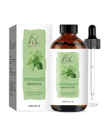 Blusheva Beauty Peppermint Essential Oil Blend (120ml) Peppermint Mentha Haplocalyx & Rosehip Oil Aromatherapy Oil for Diffuser Massage Spa Hair & Skin Refreshing Scented Oil with Dropper