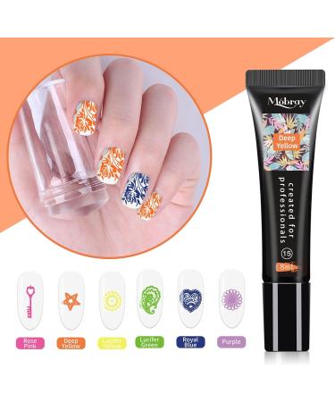 Mobray Nail Stamping Polish Gel Set - 6 Colors 8ml each with Scraper Tool for Women and Girls - Nail Art Design Kit in Blue, Purple, Orange, Green, Pink, Yellow - Buy Online on GoSupps.com