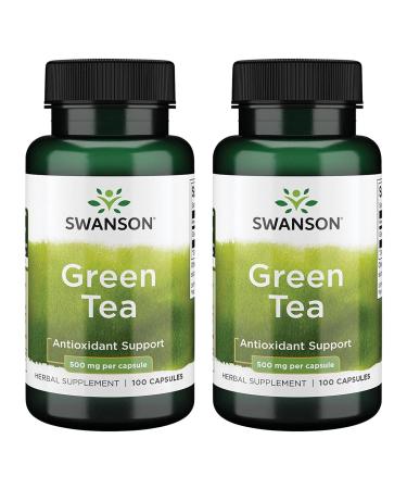 Swanson Green Tea Extract Supplement: 500 MG Green Tea Leaf Powder - Antioxidant Rich Supplements to AidWeight Management - 100 Capsules 2 Pack