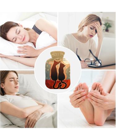 Hot Water Bottle 2L with Cover - Cats in the Moonlight | Pain Relief & Winter Hand Feet Warmer - Buy Online on GoSupps.com