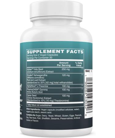 Big Valley Labs Advanced Stress Support Holy Basil Shoden Ashwagandha AlphaWave L-Theanine PharmaGABA Cacao Theobromine Calm & Clarity Formula Vegan Non-GMO Gluten-Free 60 Capsules - Buy Online on GoSupps.com