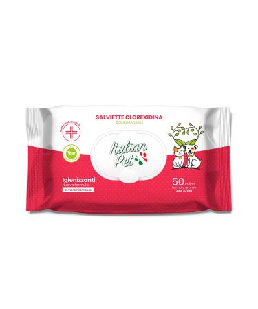 Italian PET - biodegradable chlorhexide towels - wet disinfection towels for cleaning paws meal claws and hair of dogs cats pets - 50 disposable bio -cloths - 20x30 20x30 cm 50 Pezzi