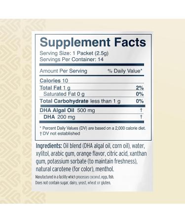 Coromega Vegan DHA Algal Oil - Plant-Based Omega-3 for Heart, Eye, Immune & Brain Health - Orange Flavor - 14 Ct Pack - Buy Online on GoSupps.com