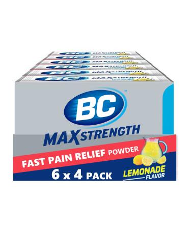BC MAX Strength Fast Pain Relief Powder, Lemonade Flavor Aspirin and Acetaminophen Dissolve Packs, 4 Count, 6 Pack