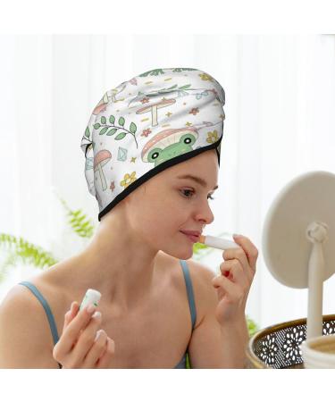 Hair Towel Wrap - Quick Drying Towel Turban with Button (Frog & Mushrooms) | Shop Now for International Shipping - Buy Online on GoSupps.com