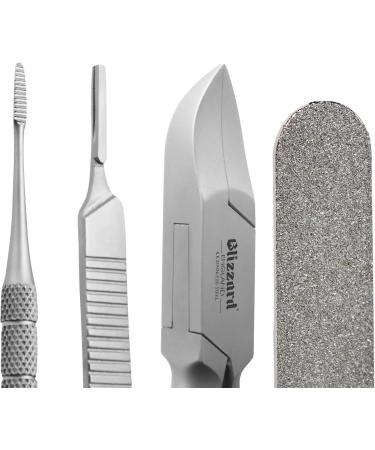 Blizzard Podology Instruments Set - 4 pcs Nail Tongs Corner Files Sapphire Nail File & Scalpel Holder | German Medical Quality for Hard & Ingrown Nails | Foot Care Tools - Buy Online on GoSupps.com