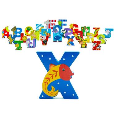 Wooden Letters by Orange Tree Toys Letter X for X-Ray Fish - Alphabet Animal Letters for Personalised Baby Name Toy Box Door Wall Decoration - Animals Nursery Decor Boys Girls Bedroom Accessories
