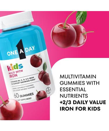 One A Day Kids Multivitamin with Iron Gummy Vitamin D Vitamin C E Zinc for Immune Support Gummy Vitamins Kids Multivitamin Gummies with Iron Cherry Flavor 60 Count (Packaging May Vary) - Buy Online on GoSupps.com
