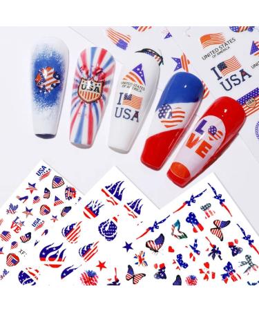 4th of July Patriotic Nail Stickers - 8 Sheets of America Flag Designer Decals for Acrylic Nails - Buy Online on GoSupps.com