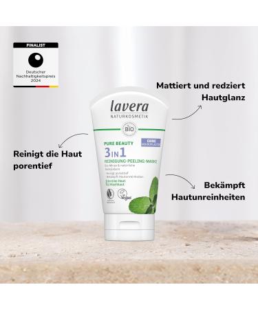 Buy Lavera Pure Beauty 3in1 Cleaning Peeling Mask - Natural Vegan Face Mask for Pore Cleansing & Skin Mattification - 125ml - Buy Online on GoSupps.com