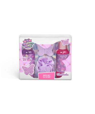 Aquarius Martinelia Shimmer Wings Bath Set for Girls Including Bath Bomb Shower Gel Shower Sponge and Shimmer Gel as Gift Set