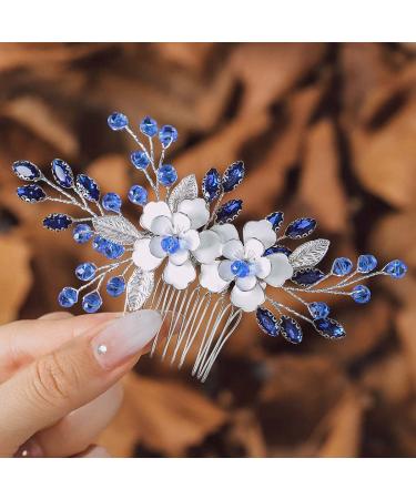 IYOU Flower Wedding Hair Comb Blue Crystal Bridal Hair Accessories Baroque Prom Bride Hair Pieces for Women