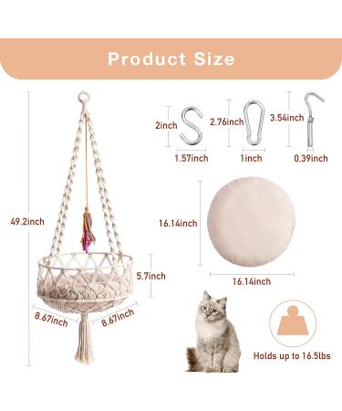 Macrame Cat Hammock Bed - Space Saving Window Perch with Cotton Mat & Toy - Buy Online on GoSupps.com