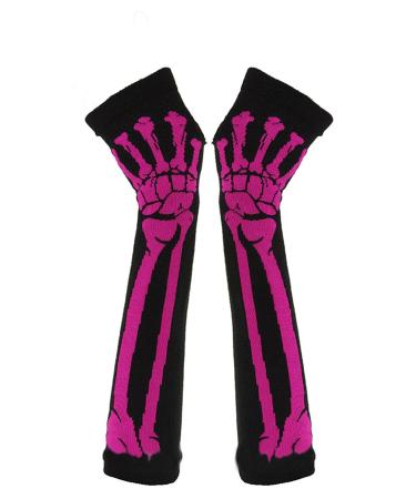 Butterme What Fashion Women Winter Warm Knitted Skeleton Bone Long Fingerless Gloves (Red)