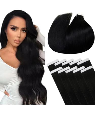Laavoo tape extensions real hair 60cm real hair Extensions tape black #1 extensions real hair tapes invisible 25g 10 pieces hair extension real hair tape #1 black 60cm-10pcs 1.1 #1 - Buy Online on GoSupps.com