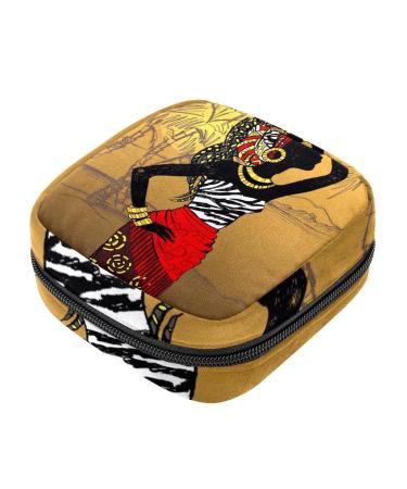 Menstruation pad bag with zipper women's napkin bag tampons collective bags for women and girls (beautiful African woman palm pattern)