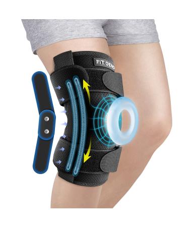 Fit Geno ReActive+ Hinged Knee Brace with Side Stabilizers for Maximum Knee Support, Adjustable Knee Brace for Knee Pain for Men and Women, 2023 Upgraded ACL Knee Brace for Meniscus Tear MCL Arthritis Adjustable Size M Fits Most