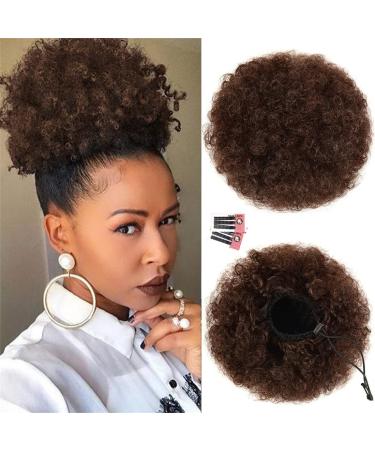 Afro Puff Drawstring Ponytail for Black Women High Puff Drawstring Short Ponytail Bun Afro Kinky Curly Ponytail Hairpieces with Clip In (4#)