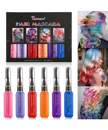 6 couleurs instantan es pour coloration temporaire des cheveux mascara lavable pour cheveux brillants craie color e arc-en-ciel pour filles femmes et hommes anniversaire Halloween