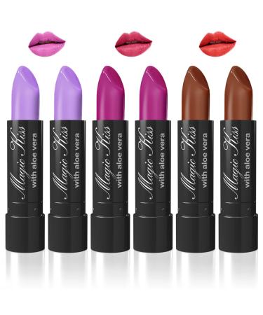 Magic Kiss Color Changing Matte 6 Piece Lipstick Set infused with Aloe Vera Made in USA (Colors of Aloha 5)