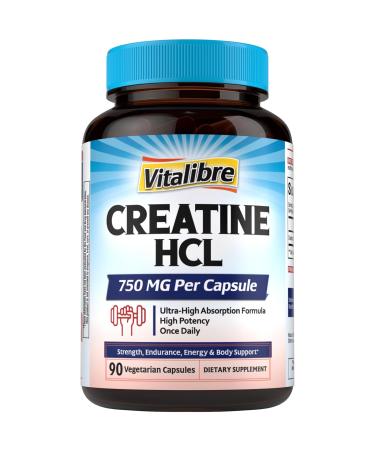 Creatine HCl Capsule 750mg High Absorption Creatine Hydrochloride Endurance Strength Fast Absorbing No Load No Bloat Monohydrate Micronized Alternative Once Daily 90 Capsules 90 Count (Pack of 1)