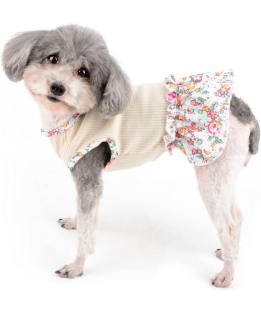 Zunea Floral Dog Dress for Small Dogs | Summer Princess Puppy Dress | Cute Fancy Skirt for Female Pups | Chihuahua Yorkie Apparel Beige - Buy Online on GoSupps.com