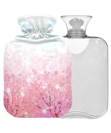 NAANLE hot water bottle with the cover cherry blossom Transparent hot water bottle 2l large hot hot water bottle for menstrual cramps pain relief handfoots heat and cold therapy