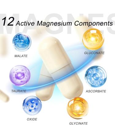 Magnesium 12-in-1 Complex Supplement 700mg High Absorption Magnesium Glycinate Citrate Malate & Taurate Blend for Muscle Nerve Sleep Support 120 Vegan Capsules for Women & Men (1) - Buy Online on GoSupps.com