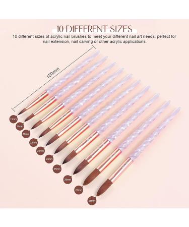 Saviland 10PCS Kolinsky Acrylic Nail Brush Set | Crystal Texture Brushes for Acrylic Powder | Ideal for Nail Salons and Beginners | Sizes 4-22 - Buy Online on GoSupps.com