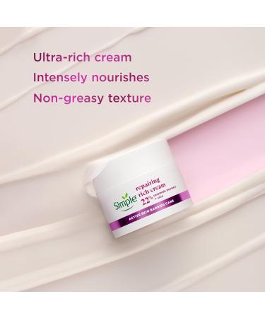 Simple Repairing Rich Face Cream facial moisturiser with 22% ceramide boosters organic cica and provitamin B5 for a stronger skin barrier repairs and replenishes very dry sensitive skin 50 ml - Buy Online on GoSupps.com