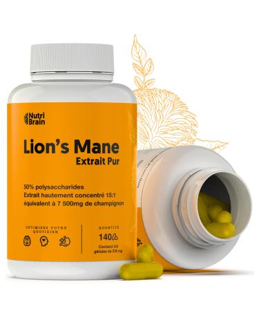 Lions Mane Pure 7500mg (2x1) Ultra-concentrated 50% | Nootropic: Memory, Concentration & Brain Health | Long-Term Cognitive Improvement | Emotional Wellness & Gastrointestinal | 140 Caps