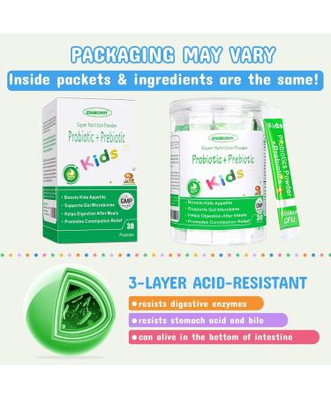 ZEBORA Kids Probiotic & Prebiotics Powder | Age 3+ | Digestive & Immune Support | Constipation Relief | Non-GMO | Gluten-Free | 30 Packets - 5 Billion CFUs - Buy Online on GoSupps.com
