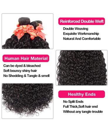 Brazilian Virgin Water Wave Hair Bundles - 3 Pack (14, 16, 18) Curly Human Hair Extensions - Natural Black - Buy Online on GoSupps.com