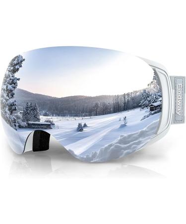 findway Ski Goggles OTG for Women Men Adult Youth - A1-white Frame Silver Lens Vlt 12%